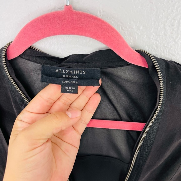 All Saints Jayda Zip Front Silk Dress Black Size XS - Picture 10 of 10